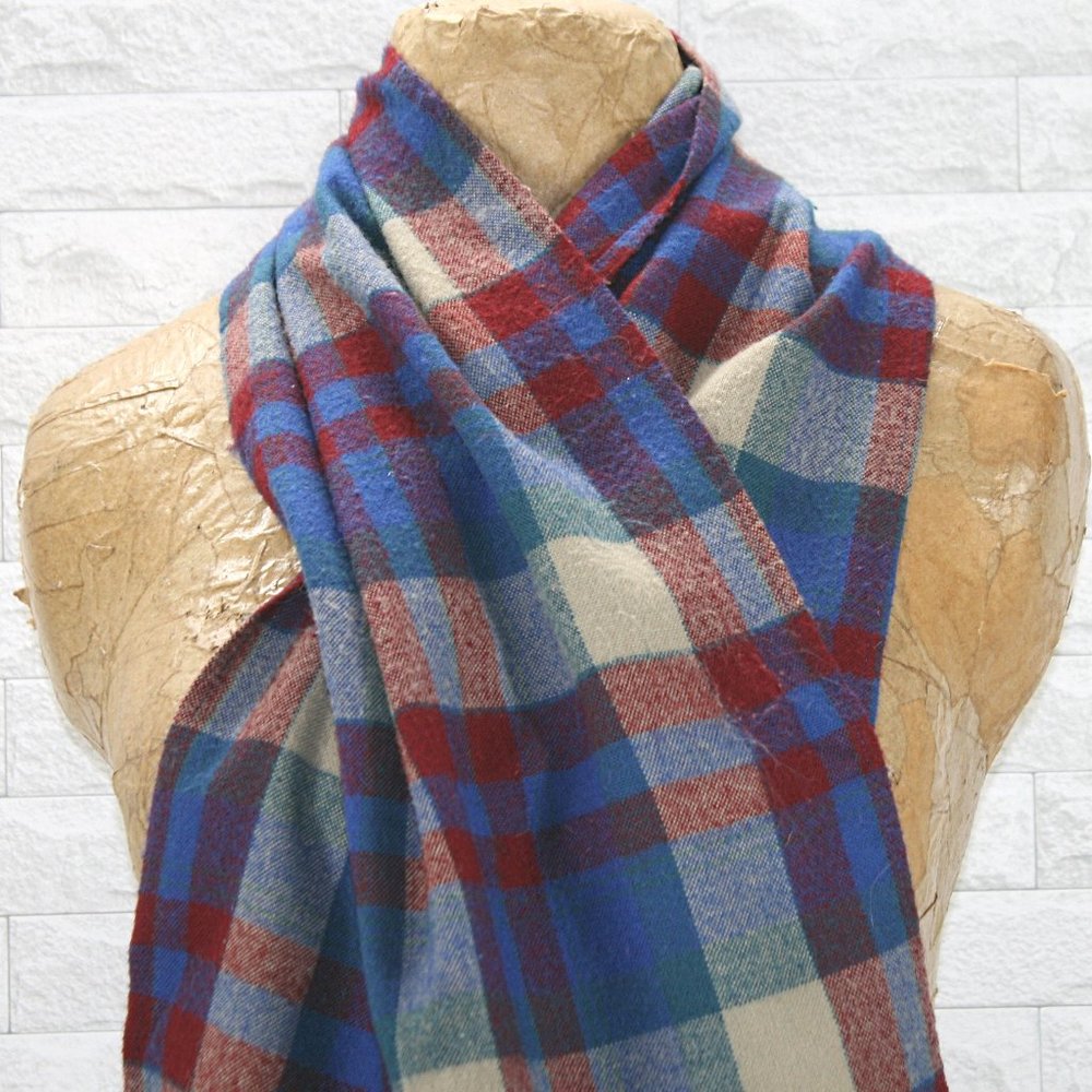 VINTAGE Misty Harbor Scarf Men's Plaid Multicolor Acrylic Unisex Red Blue - Picture 2 of 13